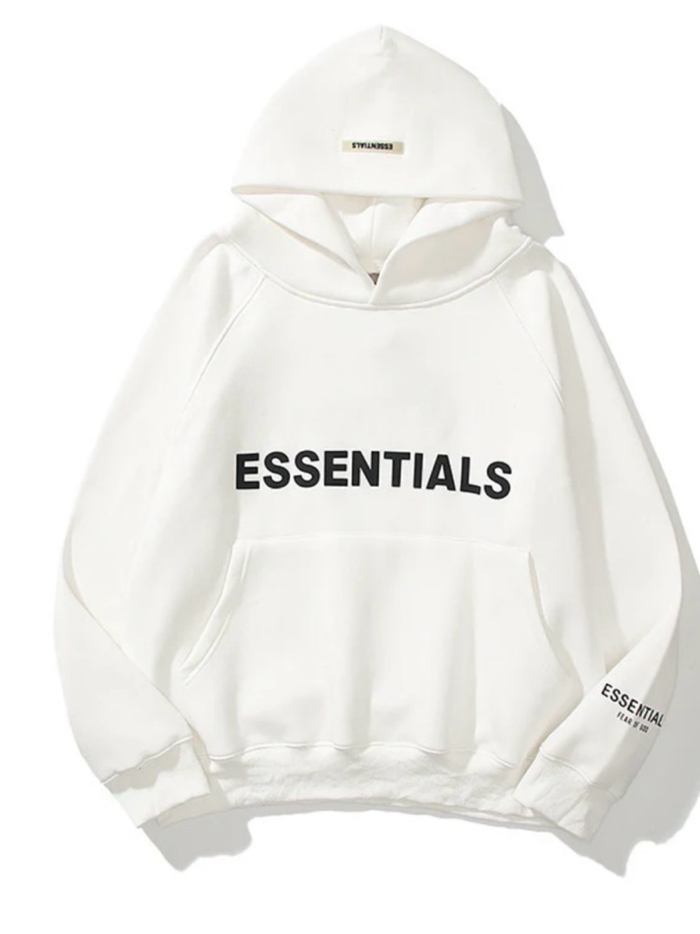 Fear of God Essentials pullover hoodie featuring a black chest logo sz S